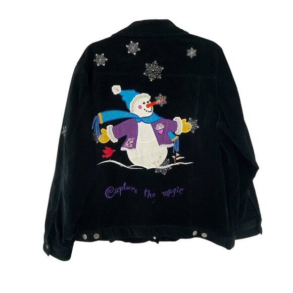 The Quacker Factory Women's Festive Snowman Velvet Jacket Embroidered Size L - Picture 4 of 6